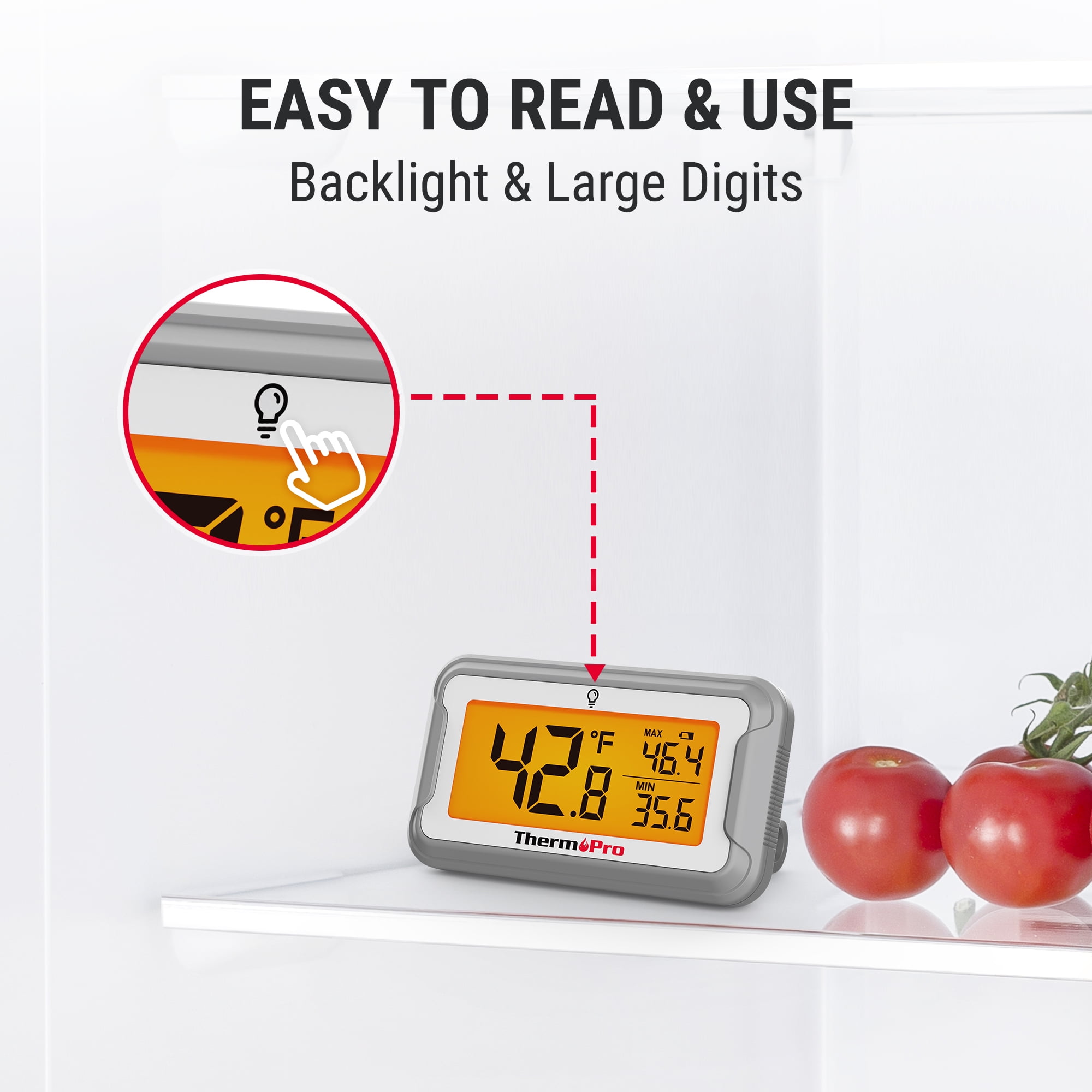ThermoPro TP110W Waterproof Digital Refrigerator Thermometer with Large LCD Display, Magnetic Back for Fridge, Freezer & Cooler