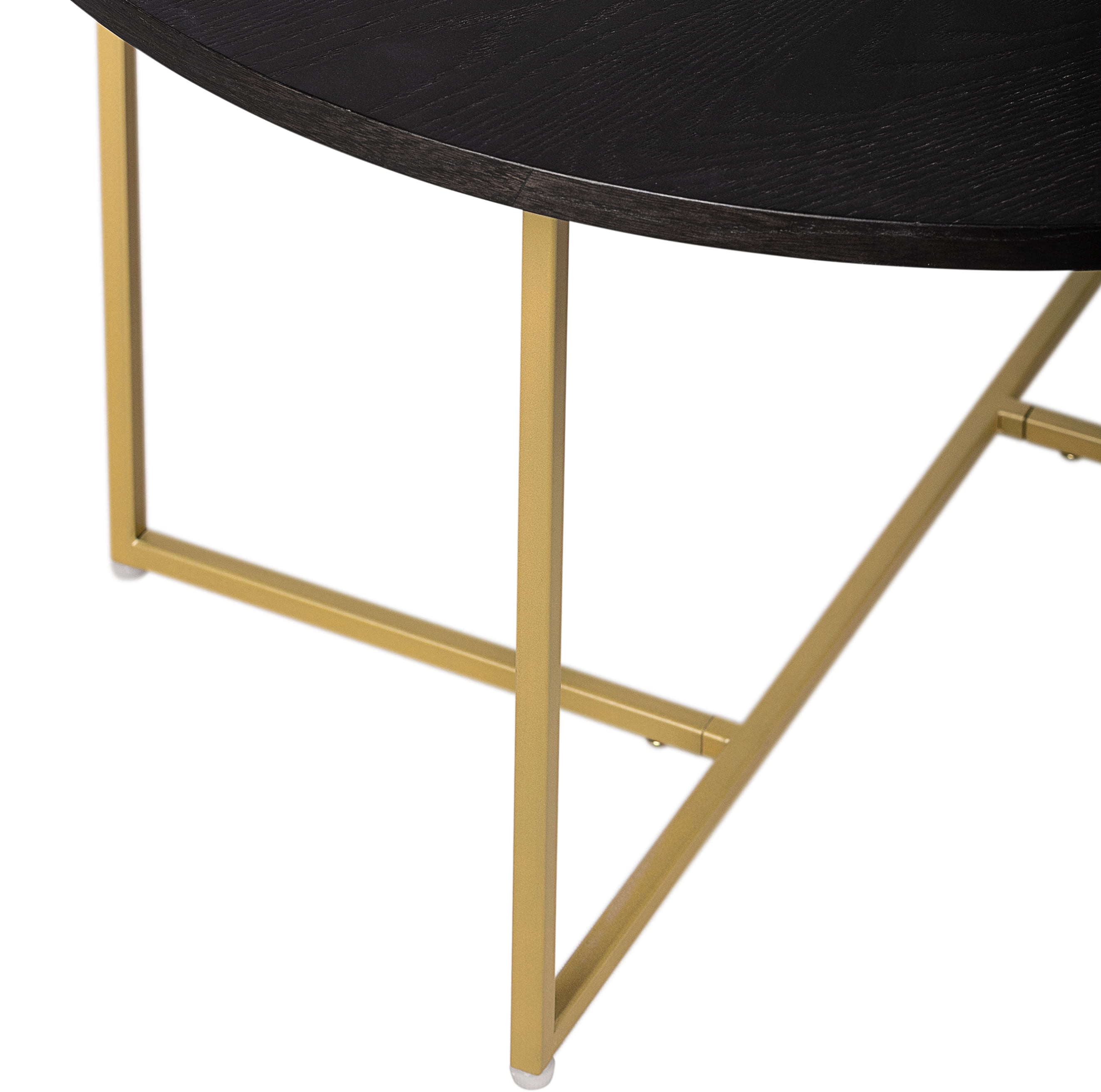 Adore Decor Ines Round Coffee Table with Metal Legs, Noir Black