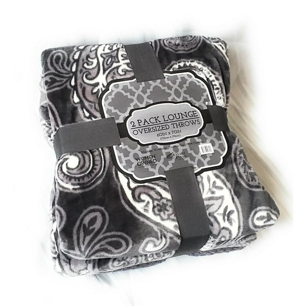 Velvet Plush 2-Pack Lounge Oversized Throw Blankets, 60" x 70", Grey