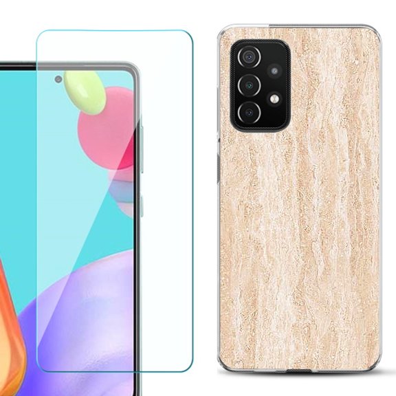 Slim-Fit Flexible Gel TPU Phone Case compatible with Samsung Galaxy A52 5G, with Tempered Glass Screen Protector, by OneToughShield ® - Marble/Coffee Tone
