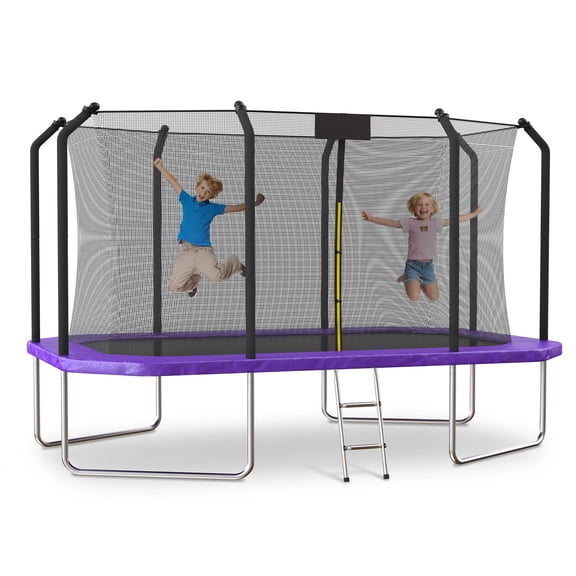 Trampoze Heavy Duty 8x14FT Rectangle Trampoline for Kids with Safety Enclosure Net, Ladder, Purple Outdoor