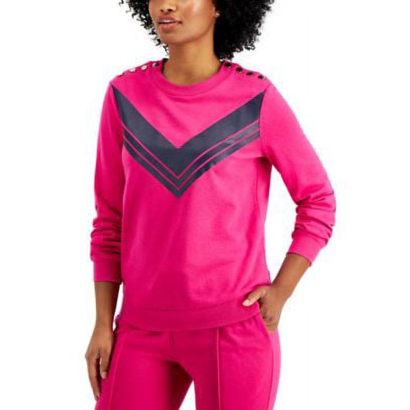 MSRP $60 Charter Club Chevron Button-Shoulder Top Pink Size XL