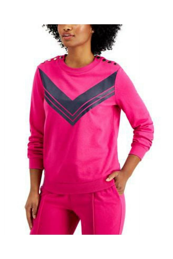 MSRP $60 Charter Club Chevron Button-Shoulder Top Pink Size XL