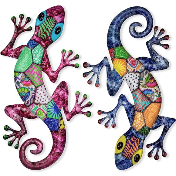 Art Mural de Gecko en Métal, Grand Lézard de 17 Pouces Décoration Murale Extérieure pour Clôture, Jardin, Cour, Pièce, Patio