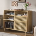 thumbnail image 3 of Record Player Stand with Charging Station, Mid-Century Turntable Stand Vinyl Record Storage Cabinet, 3 of 7