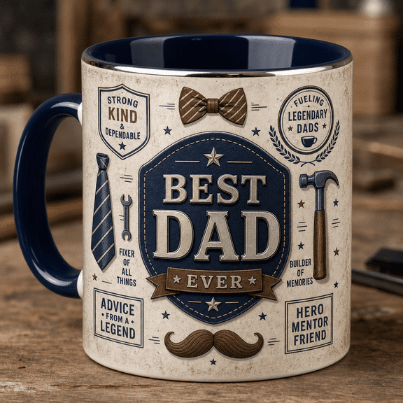 Father Gift Mug Navy Brown Best Dad Ever Coffee Cup for Dad Birthday Fathers Day