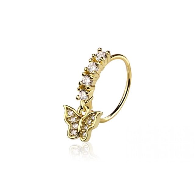 20G Surgical Steel Nose Ring Hoop Nose Rings Butterfly Nose Hoops CZ Nose Piercing Jewelry 5/16 - Gold Plated
