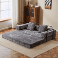 thumbnail image 4 of Resenkos Convertible Floor Sofa Bed with Pillow Armrests, for Living Room, Chenille - Dark Grey, 4 of 7