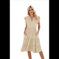 thumbnail image 2 of Vestido de Verano para Mujer, Cuello en V, Mangas con Volantes, Midi, Color Albaricoque XL, 2 of 6