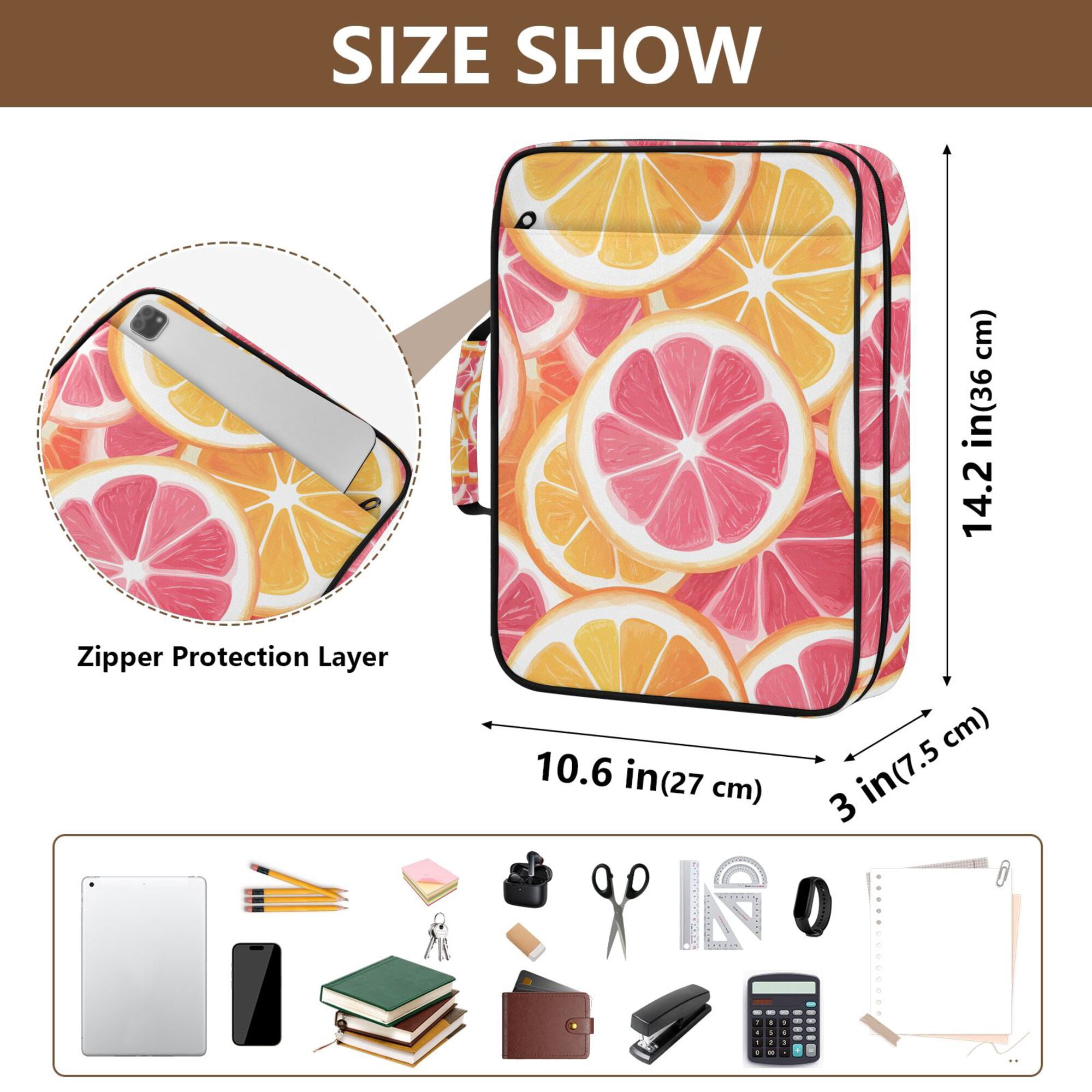 FORMRS Accordion File Folder A4 Size 7-Pocket Expanding Document Organizer Bag with 3 Ring Binder, Pink Grapefruit Slices