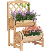 Kinbor Outdoor Wood Raised Garden Bed Planter Box with Trellis for Climbing Plants Growing, Garden Balcony Patio