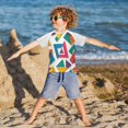 thumbnail image 3 of FORMRS Boys Rash Guard Short Sleeves Swim Shirt Quick Dry UPF 50+ Sun Protection, Sizes 3-12T, Purple Triangles, 3 of 6