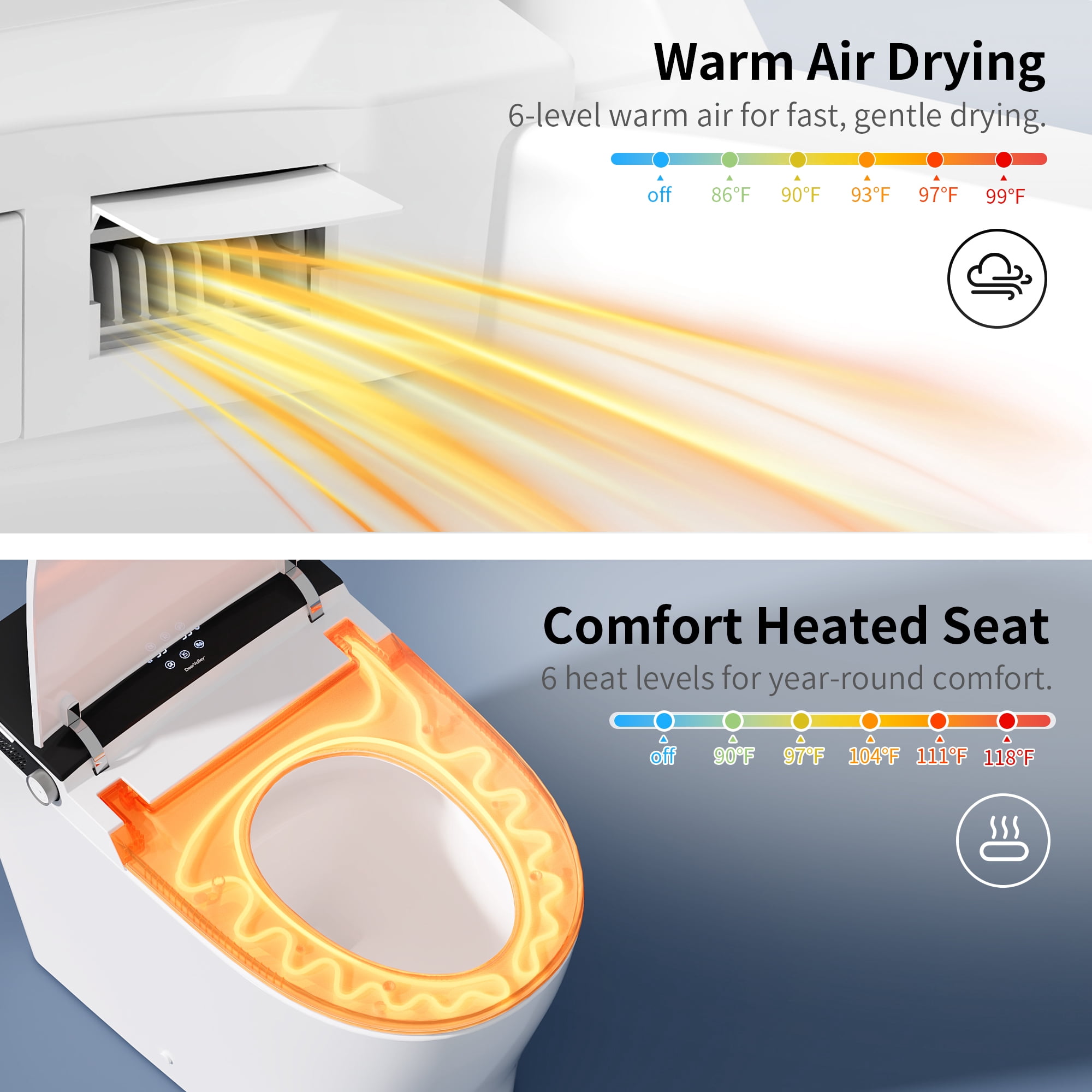 DeerValley Smart Toilet with Bidet, ADA Chair Height Tankless Elongated Toilet, 1.28 GPF, Heated Seat, Warm Water Wash, Auto Flush, Foam Shield, Pump Assisted Flush, Warm Air Dryer, Remote Control