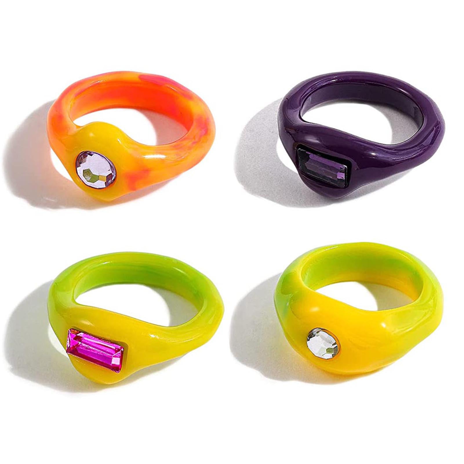Chunky Colorful Acrylic Resin Rings Set,Wide Thick Dome Knuckle Finger Stackable Joint Ring for Women Teen Girls Stackable Statement Silicone Rings 