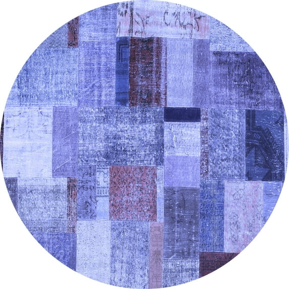 Ahgly Company Machine Washable Indoor Round Patchwork Blue Transitional Area Rugs, 8' Round