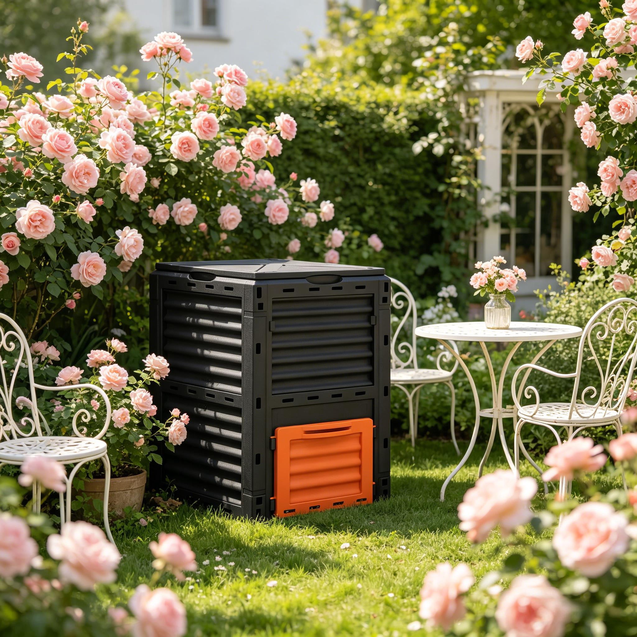 80 Gallon Outdoor Compost Bin, Orange PP Garden Composter with Ventilation & Snap-On Lid, Tool-Free Assembly Waste Converter for Backyard