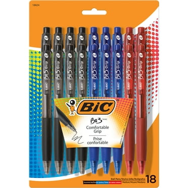 BIC BU3™ Grip Retractable Ball Point Pens, Assorted, 18 Pack