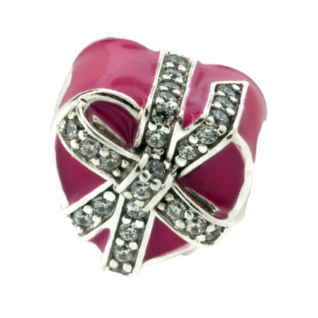 Authentic Hermes Enamel - Authentic Gifts of Love Charm, Magenta Enamel & Clear CZ 792047CZ