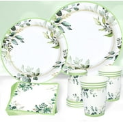 Green Party Plates Supplies, Sage Green Paper Plates and Napkins, Disposable Tableware Plates, Cups, Napkins for Jungle Safari Boho Party Plates ,Baby Shower, Bridal Shower, Birthday Supplies Serve 24
