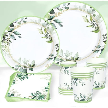 Green Party Plates Supplies, Sage Green Paper Plates and Napkins, Disposable Tableware Plates, Cups, Napkins for Jungle Safari Boho Party Plates ,Baby Shower, Bridal Shower, Birthday Supplies Serve 24