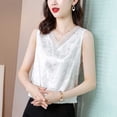 thumbnail image 5 of XUNKUSGA Womens Tops Soild Color Lace V-Neck Sleeveless Pullover Top Casual Round Neck Jacquard Camisole Tops for Women Simple Comfortable Tank Tops M-4XL,White, 5 of 6