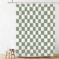 thumbnail image 3 of Aesthetic Checkerboard Grid Pattern Shower Curtain, White Sage Green Modern Shower Curtain Sets Decoration 71x84 Inch with plastic hooks, 3 of 6