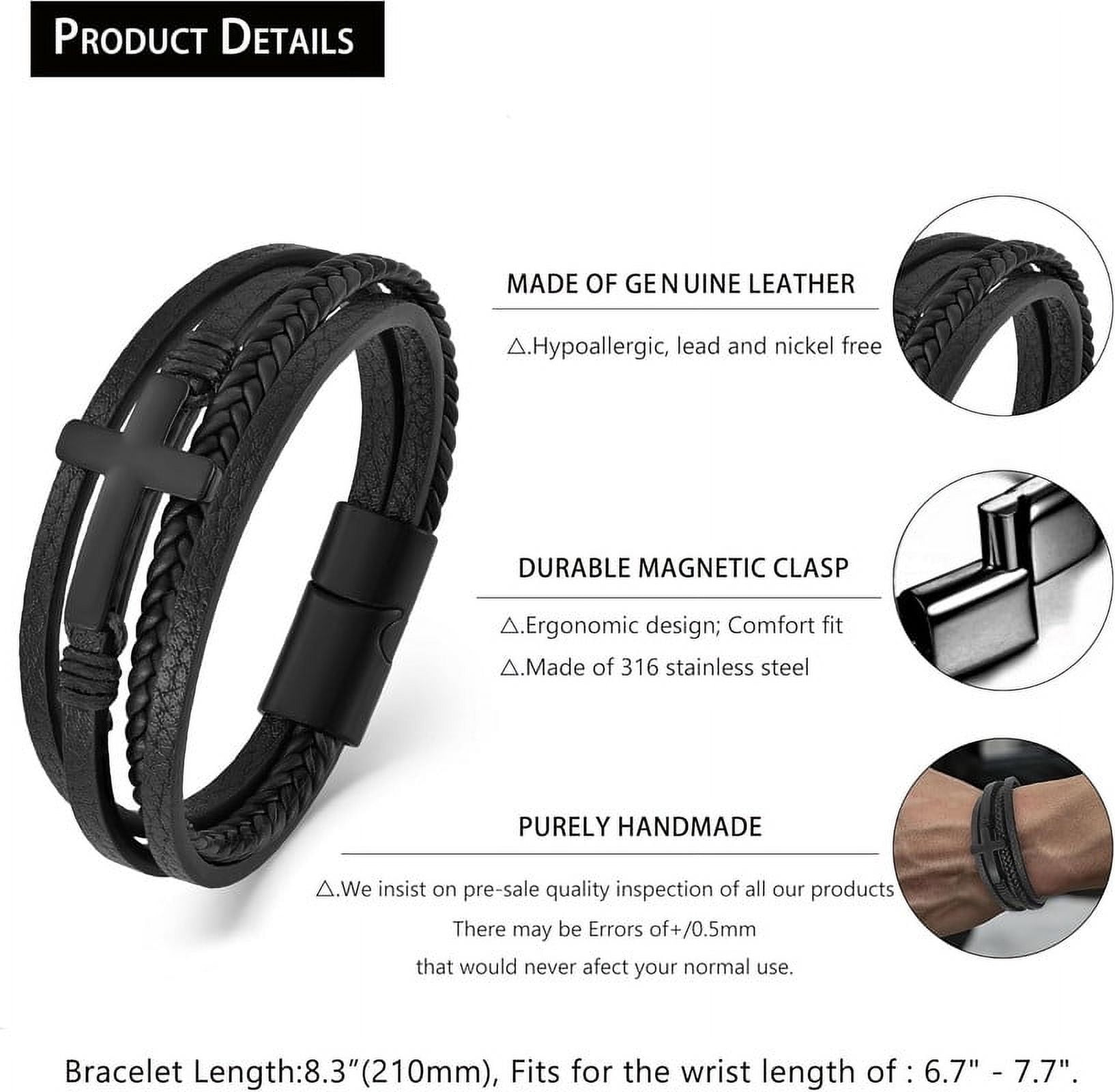 Mens Leather Cross Bracelet Multi-Layer Braided Faith Cross Bracelet for Religious Bangle Wristband Jewelry for Men Women