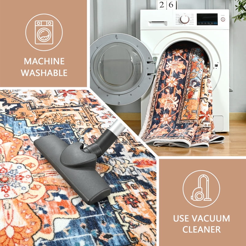 TWINNIS Boho Area Rug Soft Indoor Living Room Carpet,Orange Bohemian Rug for Bedroom,4'x6'Non-Slip Washable Decorative Rug