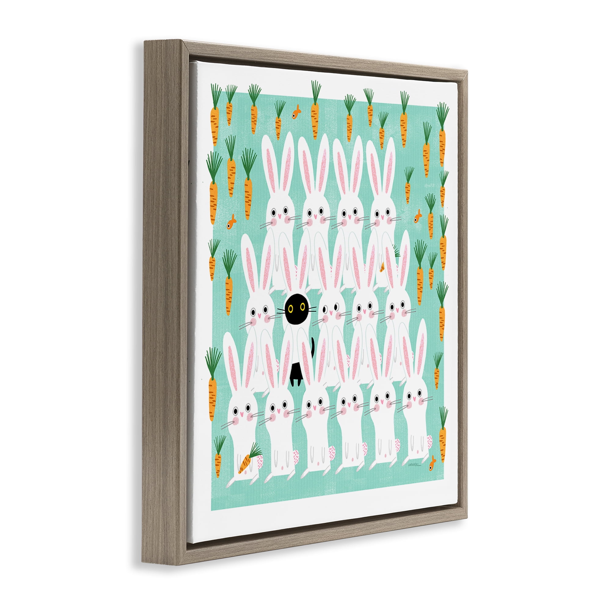 Stupell Industries Cat Mixed with Bunnies Animals Painting Brown Floater Framed Canvas Art Print Wall Art, 18 x 18
