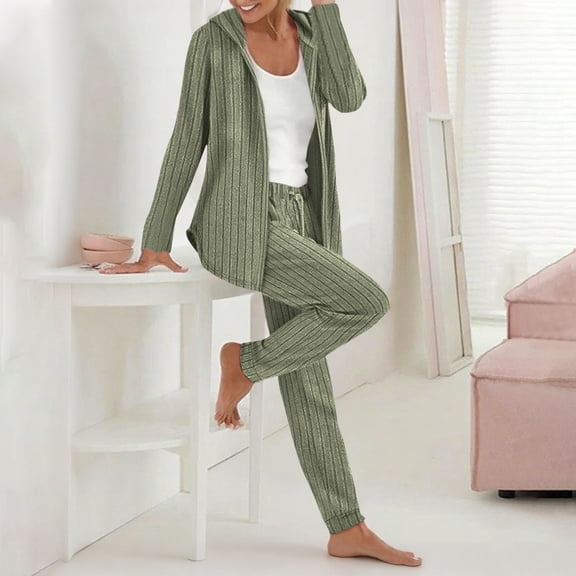 Roncen Women's Hooded Sweatshirt & Jogger Pants Set - Round Neck Long Sleeve Pullover with Pockets & Elastic Waist Trousers for Sporty Casual Wear