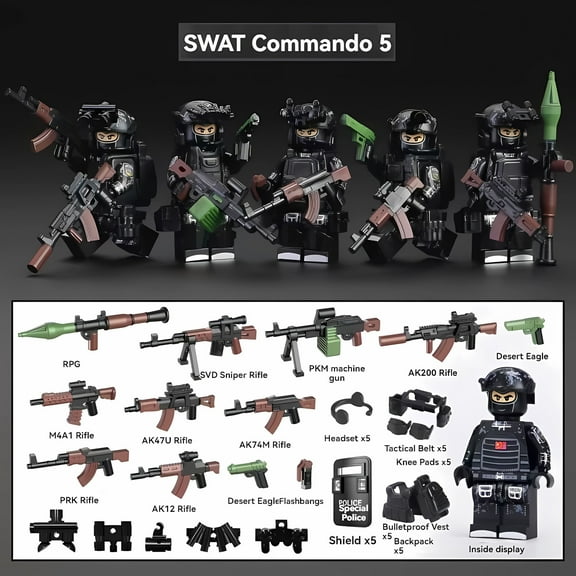 Military Miniature Soldier Figurines Set - 5-Piece 4.5cm Building Blocks Action Figures, Perfect Gift for Kids