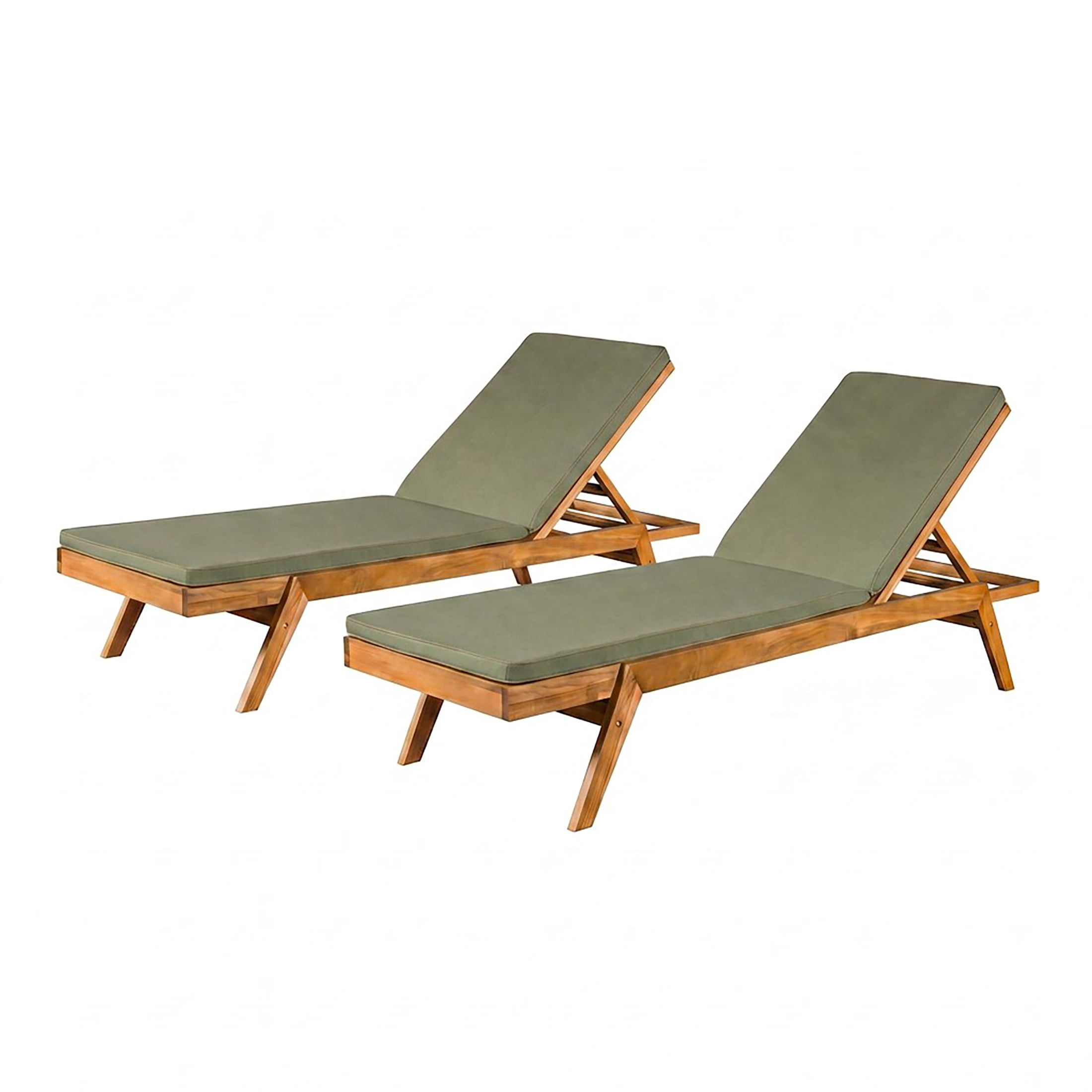 Christopher Knight Home Outdoor Acacia Wood Chaise Lounge with Adjustable Back, Teak+Green, Set of 2