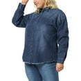 thumbnail image 5 of Agnes Orinda Women's Plus Size Button Down Long Sleeve Denim Shirts 2X Dark Blue, 5 of 8