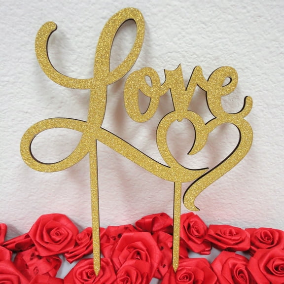 Charmed Love Heart Glittered Cake Topper; Gold