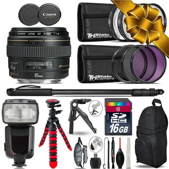 Canon 85mm f/1.8 USM + Professional Flash + Macro Kit - 16GB Accessory Bundle