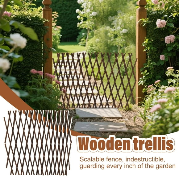 Wood Lattice Fence Panels for Outside, Expandable Garden Trellis Fence Trellis Natural Wooden Wall Lattice Panels Wood Trellis for Climbing Plants Outdoor Decorative