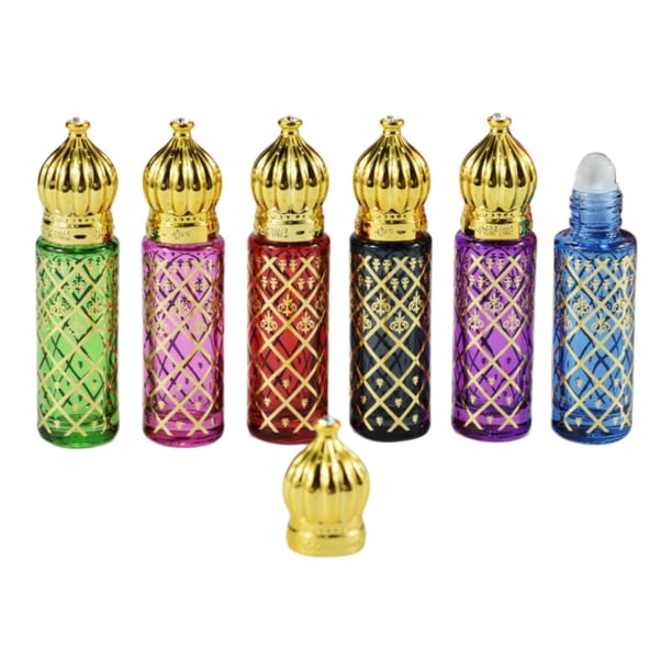6x Botellas de óleo esenciales recargables mini vidrio portátil Portable para mujeres Botella de perfume de perfume vacío para vacaciones salientes