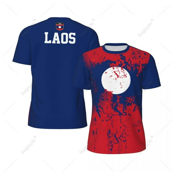 Exclusive design Laos Flag Grain 3D Printed Men For Running Bike Soccer Tennis Fitness Sports tshirt Mesh Fans Short T-shirt