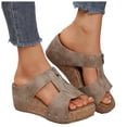 thumbnail image 5 of IUJSOY Womens Front Zipper Wedge Sandals Comfortable Footbed Cork Platform Slides Dressy Sandals, 5 of 9