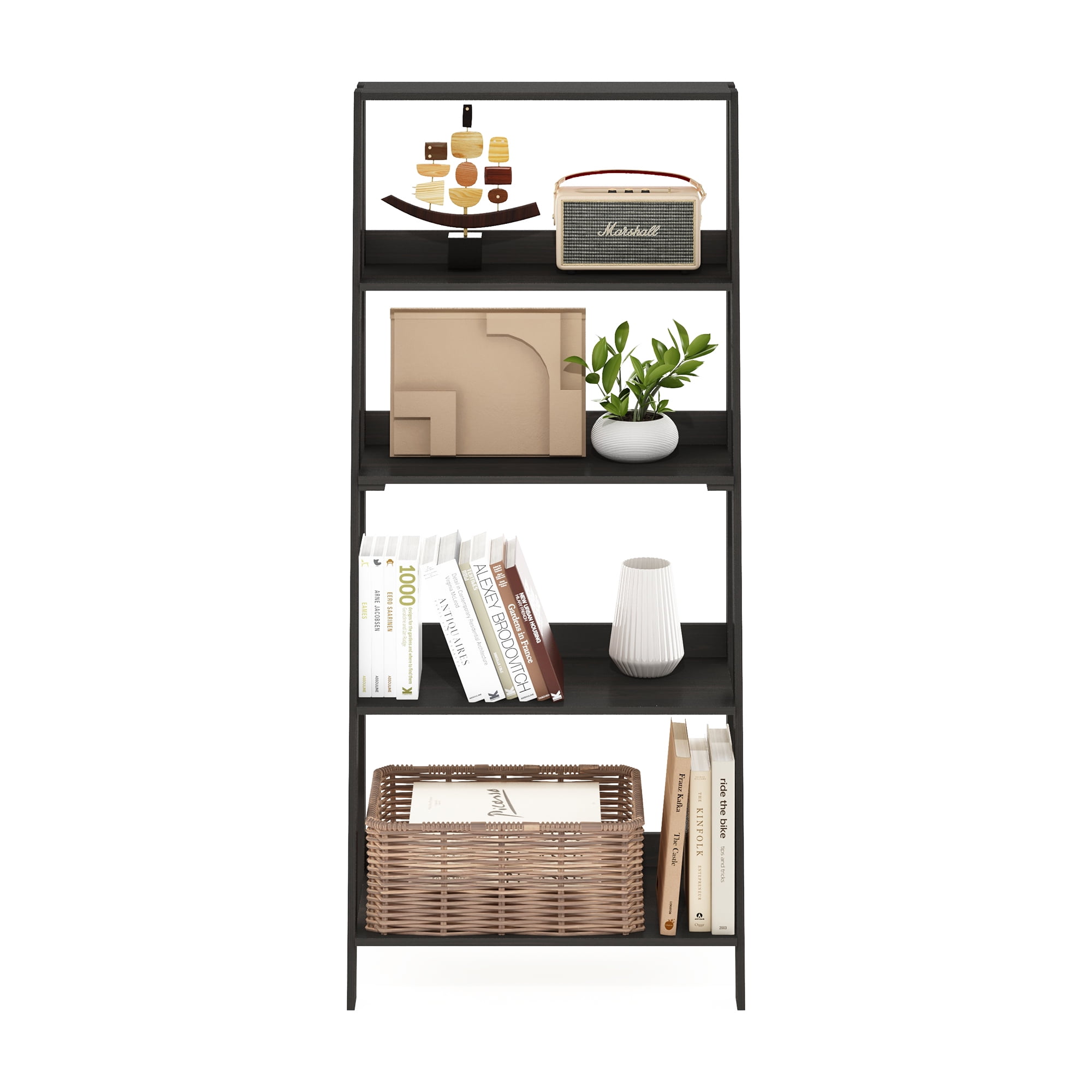 Furinno 5-Tier Ladder Bookcase Display Shelf, Espresso