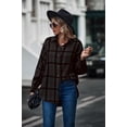 thumbnail image 3 of Camisa de manga larga a cuadros para mujer, con botones, mezcla de lana, chaqueta fina, blusa informal con bolsillo, 3 of 5