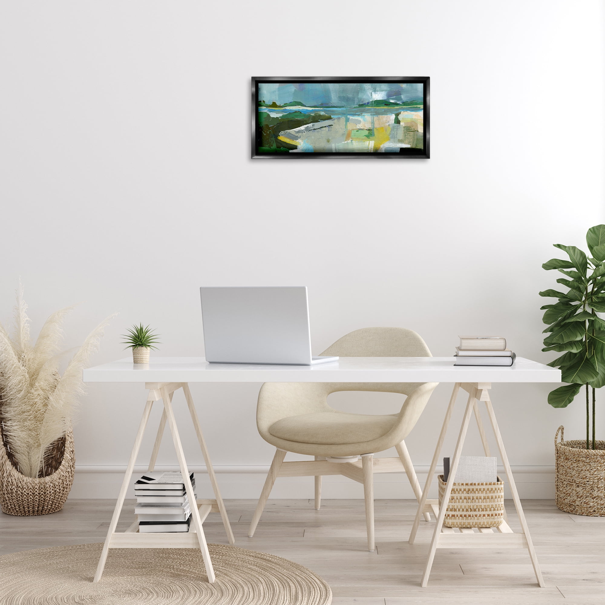Stupell Industries Sea View Impression Abstract Painting Black Floater Framed Canvas Art Print Wall Art, 25 x 11