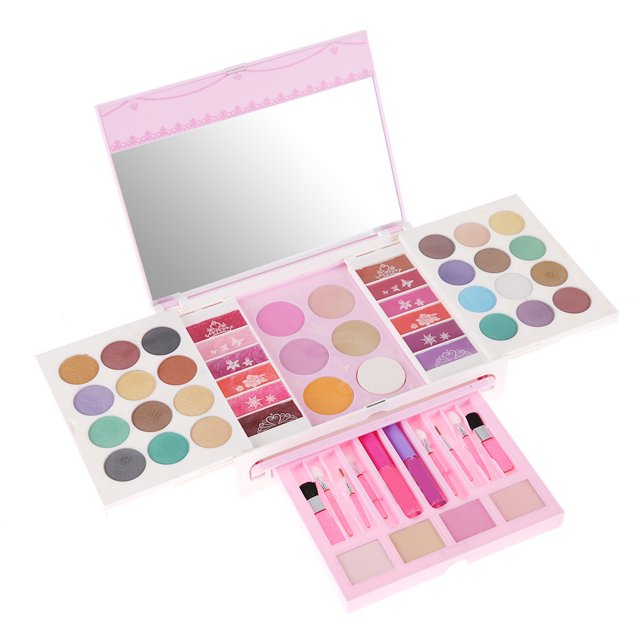 Juego de caja de juguetes cosmética para niñas pequeñas princesas, juego de mesa de maquillaje y tocador para niños