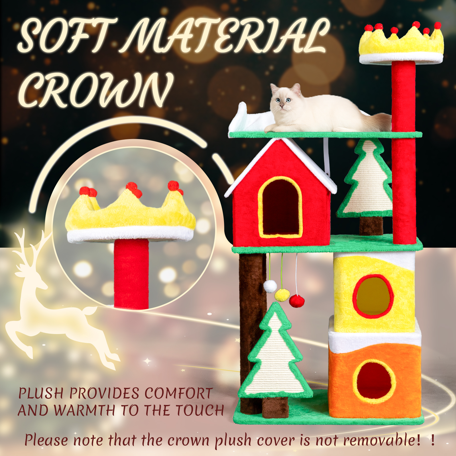 Zimtown Christmas Themed Cat Tree, 56in Multi-Level Tower with Condos, Crown Perch & Sisal Scratching Surfaces