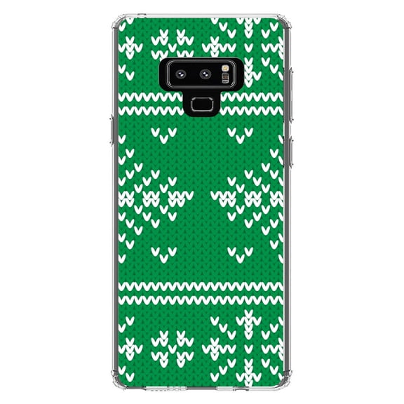 DistinctInk Clear Shockproof Hybrid Case for Samsung Galaxy Note 9 - TPU Bumper, Acrylic Back, Tempered Glass Screen Protector - Green White Ugly Christmas Sweater - Christmas All Year