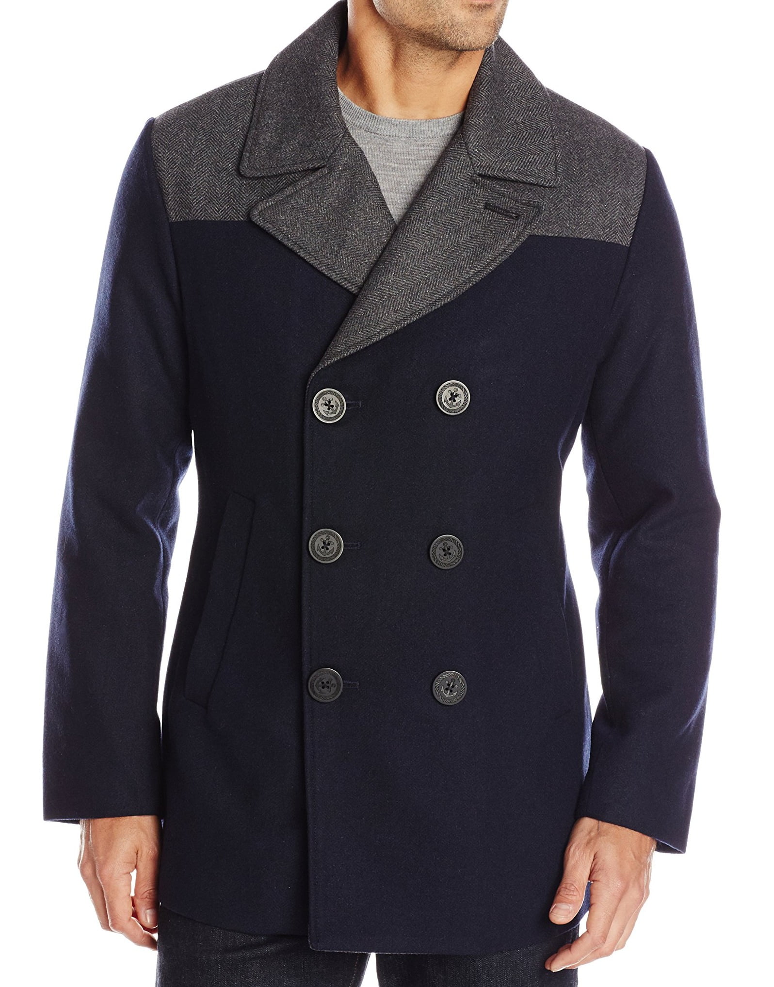 Nautica Nautica NEW Blue Gray Mens Size XL Peacoat Colorblock DoubleButton Coat 298