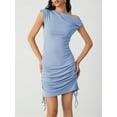 thumbnail image 2 of Biezeib Women Off-Shoulder Dress Casual Summer Asymmetric Drawstring Ruched Party Mini Dress for Beach Cocktail Streetwear, 2 of 6