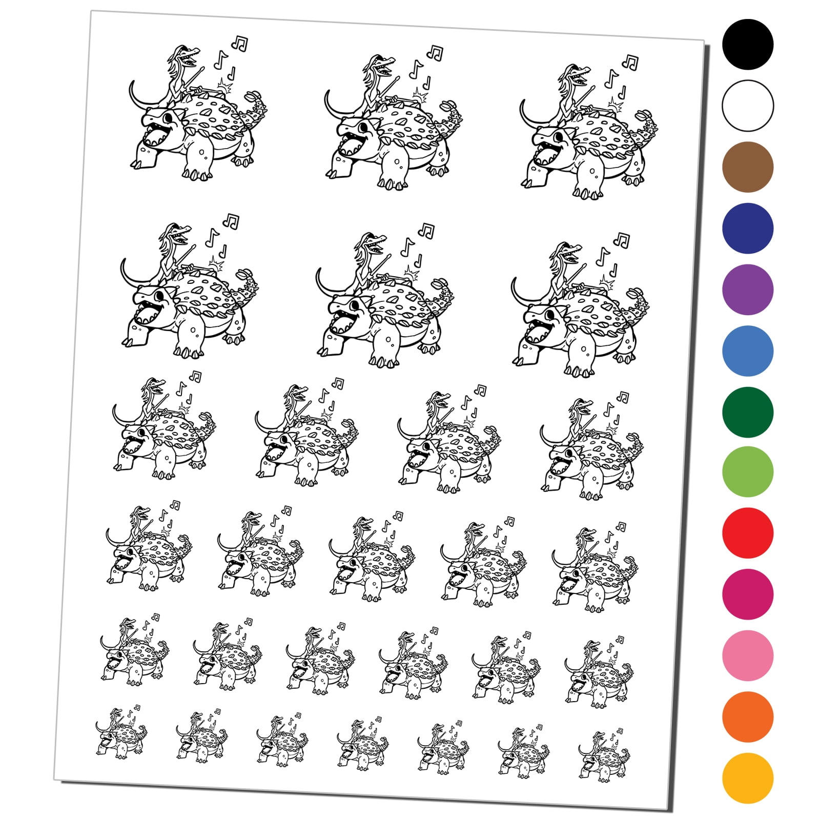 Ankylosaurus Musical Dinosaur Band Water Resistant Temporary Tattoo Set