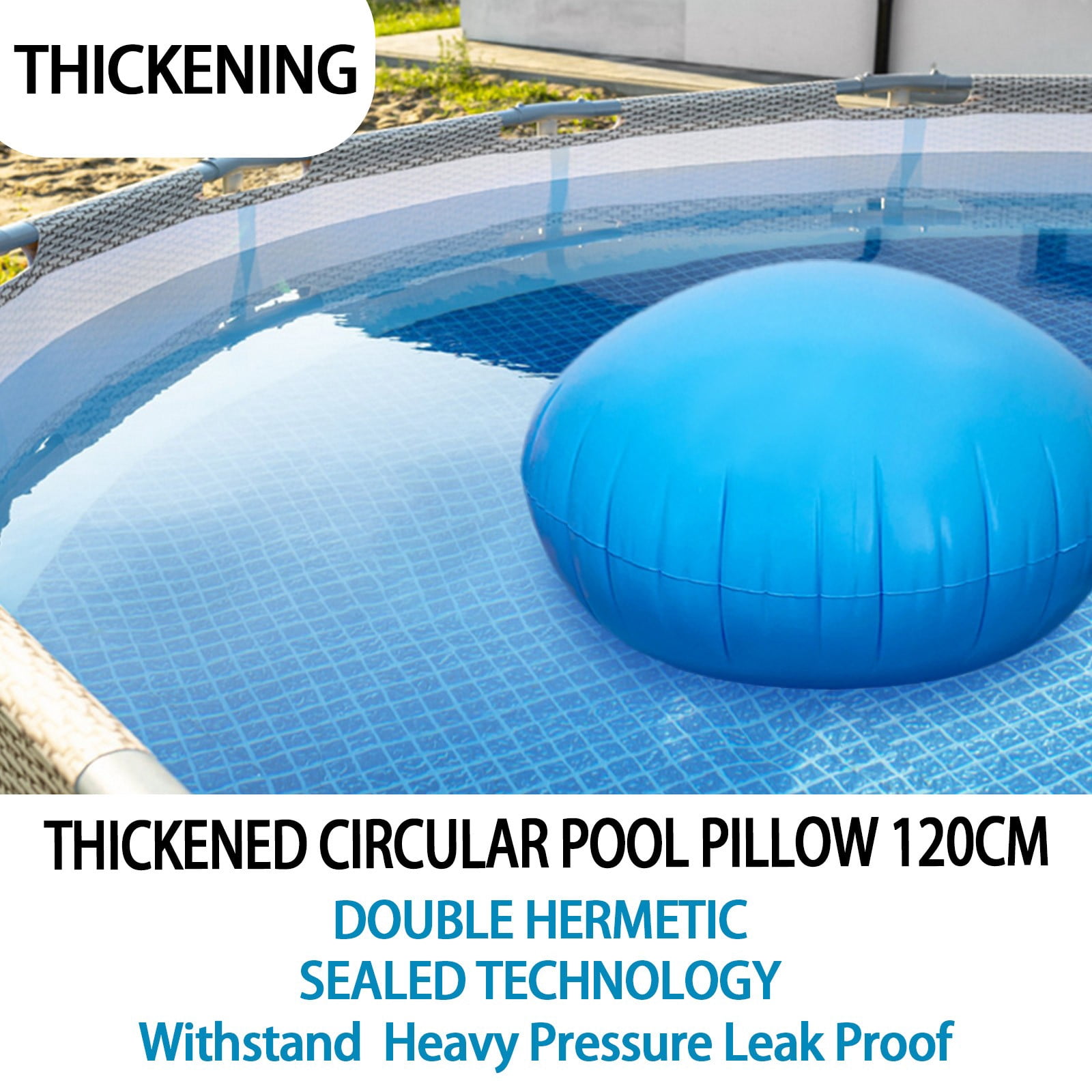 120cm Winter Pool Air Pillow for Above Ground Pools, Cold-Resistant Inflatable Pool Cover Pillow, Winterize Pool Closing Kit with 2pcs 3M Fixing Ropes for Protection(0.30mm)