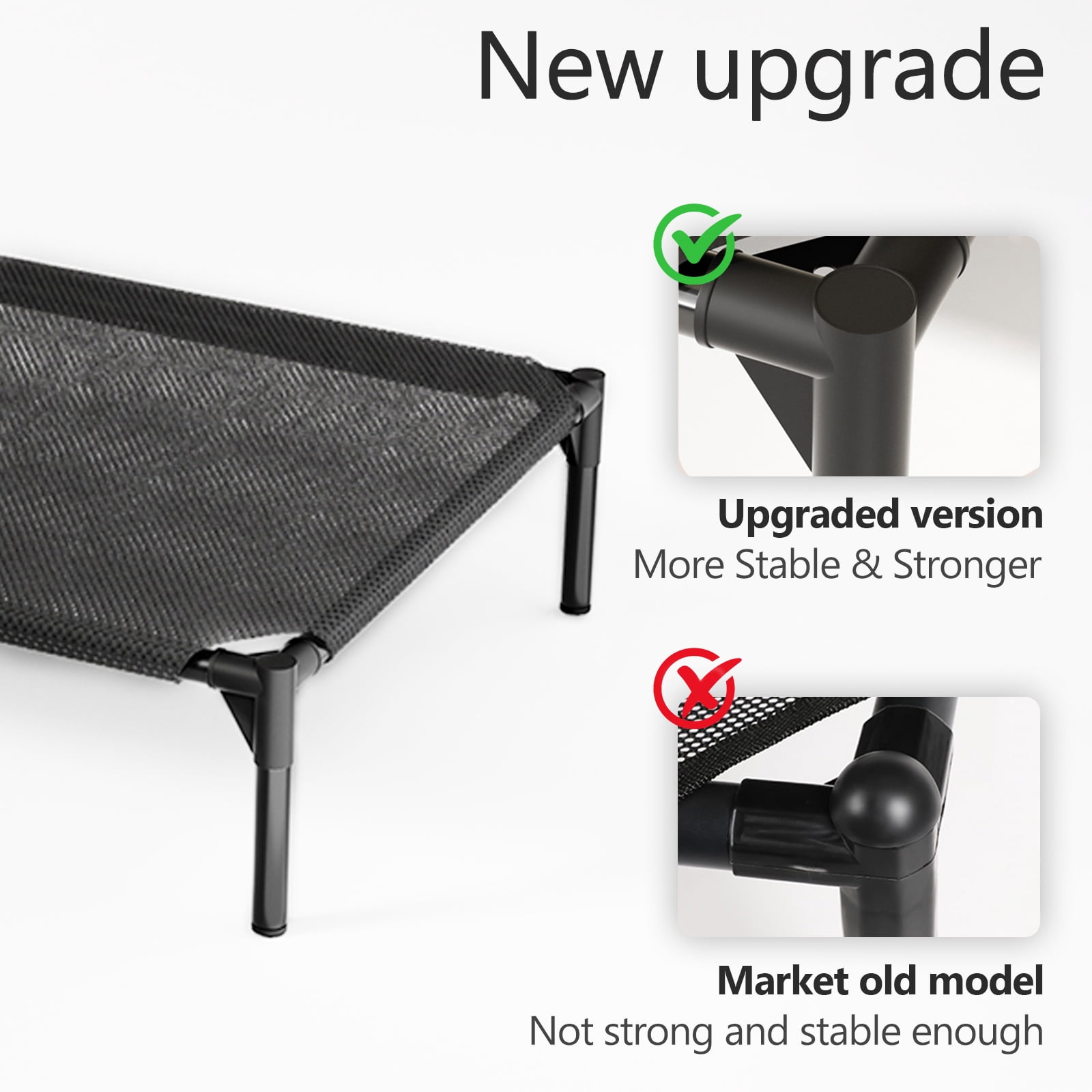 Elevated Dog Bed for Large Dogs, Raised Dog Cot Beds, Indoor & Outdoor Heavy Duty Pet Beds with Durable Teslin Recyclable Mesh, Black/3XL, 120*70*19cm